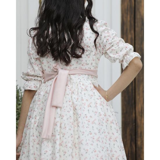 صورة فستان بناتي زهور وردي بفيونكة خصر حديثة وتصميم فريد | سحر التجدد - 1191